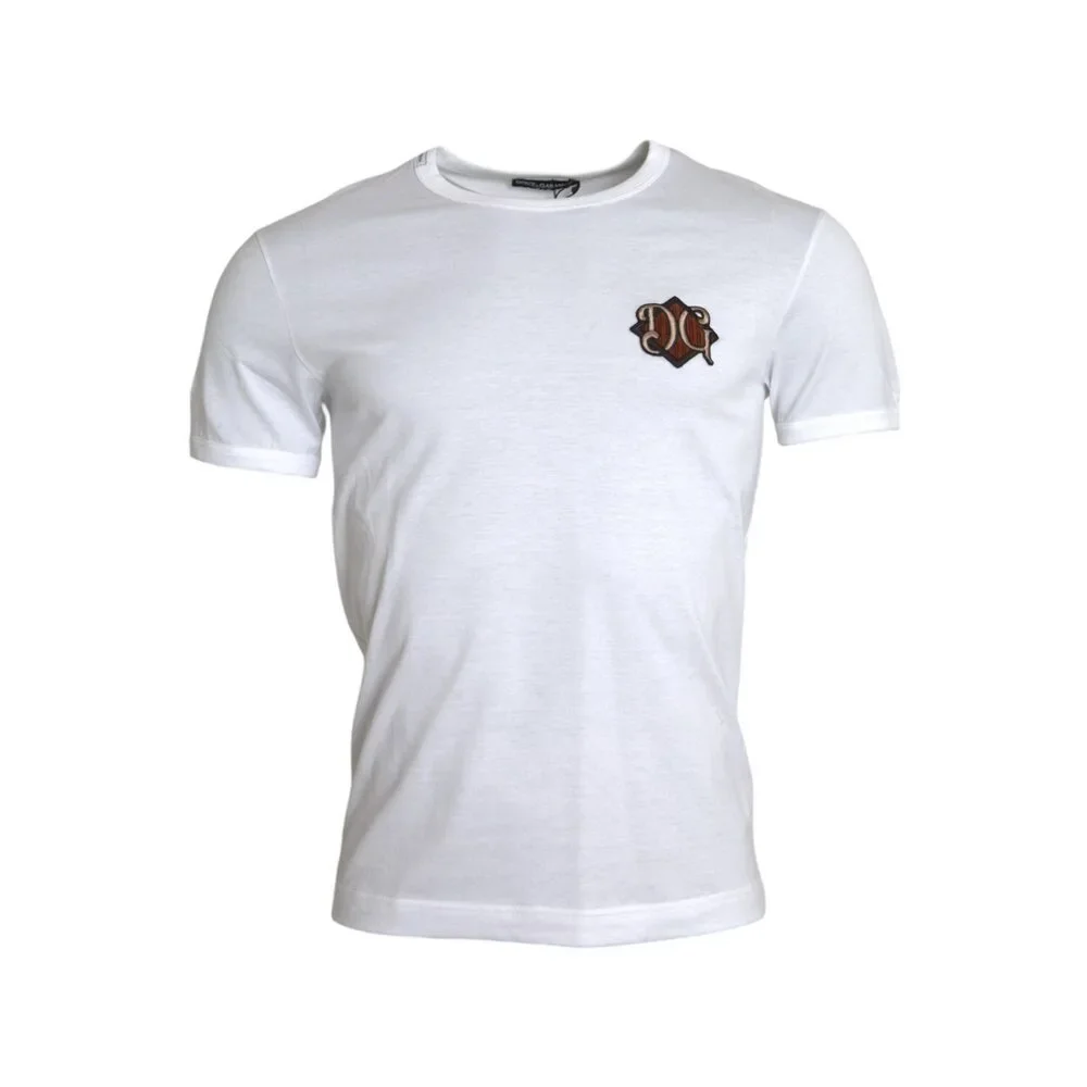 Dolce & Gabbana White Logo Embroidery Short Sleeve T-shirt - Picture 1 of 4